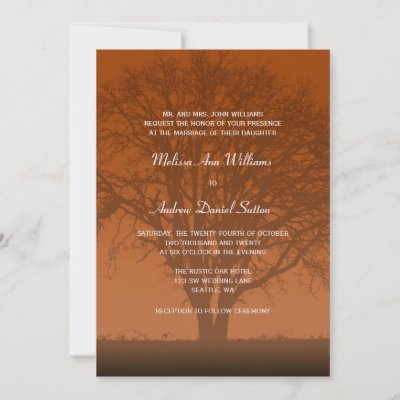 Rustic Orange Oak Tree Wedding Custom Invitations by printcreekstudio