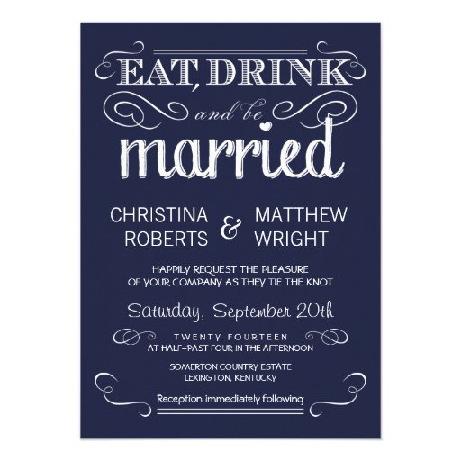 Rustic Typography Navy Blue Wedding Invitations 11 Cm X 16 Cm