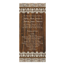 Rustic Vintage Ivory Lace Wood Wedding Program Rack Card