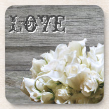 Rustic White Flowers Love Wedding Favour Coasters
