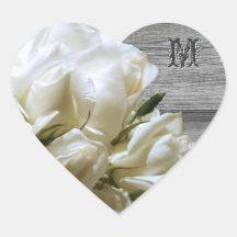 Rustic White Flowers Monogram Heart Envelope Seals Heart Sticker