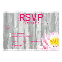 Rustic Wood & Chevron Lotus Flower RSVP Card Personalized Invitation