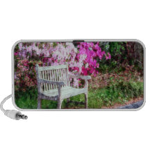 Rustic Wooden Bench In The Park Portable Speaker