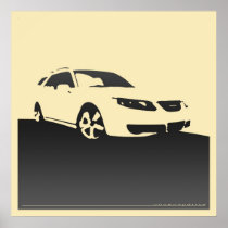 Saab 9-5 Aero front - Charcoal on cream backgroun Poster