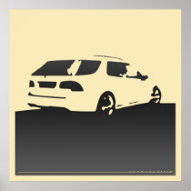 Saab 9-5 Aero rear - Charcoal on cream background Print
