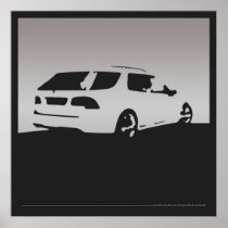 Saab 9-5 Aero rear - Grey on charcoal background Print