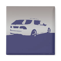 Saab 9-5 Aero rear - Grey on dark background Refrigerator Magnets