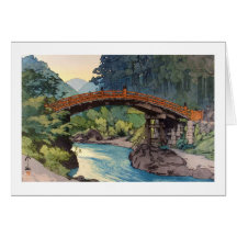 Sacred Bridge in Nikko Hiroshi Yoshida hanga art Greeting Cards