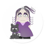 Sad Gothic Girl And Cat In Purple
