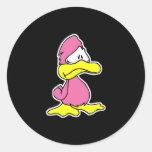 sad pink duck round stickers
