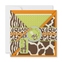 Safari Boy Orange Invitation Square 2