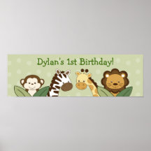 Safari Friends Jungle Animal Birthday Banner Sign Print