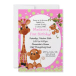 Safari Fun Girls 1st Birthday invitations