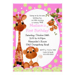Safari Fun Girls 1st Birthday Personalized Announcements