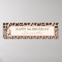 Safari Girl Pink Birthday Banner Print