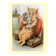 Safe in Mother's Arms by Louis Wain Postcard