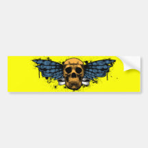 Saffron winged skull bumper sticker