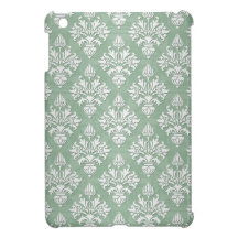 Sage Green and White Floral Damask iPad Mini Cases