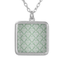 Sage Green and White Floral Damask Pendant