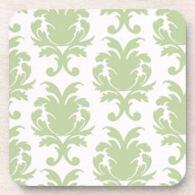 sage green bold large damask pattern beverage coaster