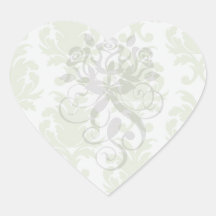 sage green bold large damask pattern heart sticker