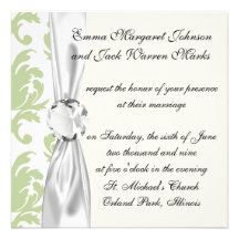 sage green bold large damask pattern personalised invitations
