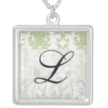 sage green bold large damask pattern necklace