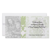sage green bold large damask pattern photo card template