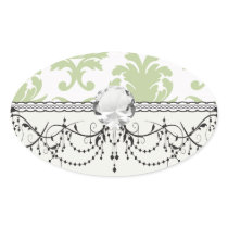 sage green bold large damask pattern sticker