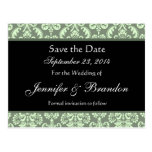 Sage Green Damask Save The Date Postcard