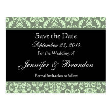 Sage Green Damask Save The Date Postcard