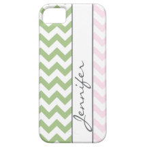Sage Green & Pink Chevron Name iPhone5 iPhone 5 Cases