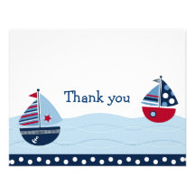 Sail Away Sailboat Nautical Thank You Note Cards Personalised Announcements