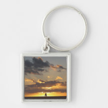 Sail boat at sunset keychain