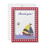 Sail Boat Red border Thank you note flat