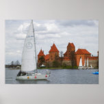 Sail boat with Island Castle by Lake Galve, posters