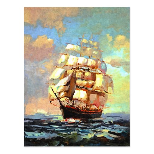 Sailboat sailing in the sea (abstracted) postcard