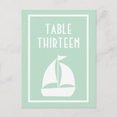 Sailboat Table Numbers Sage Green White Postcard by WindyCityStationery