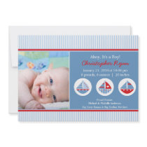 Sailboats Baby Boy Birth Annoucement Invitations