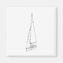 Sailing boat. Sketch in Black and White. Fridge Magnets