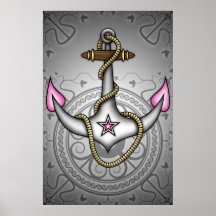 Sailor Jerry Retro Tattoo Anchor  Chic Grunge Print