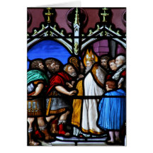 Saint Ambrose confronts Emperor Theodosius Greeting Card