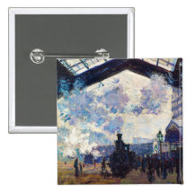 Saint-Lazare Station, Exterior View Claude Monet Pinback Button