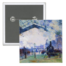 Saint-Lazare Station, Normandy Train, Claude Monet Button