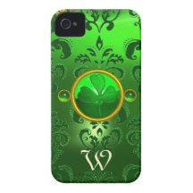 SAINT PATRICK'S SHAMROCK GREEN DAMASK MONOGRAM iPhone 4 COVER