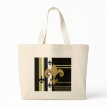 Saints Black and Gold Fleur de lis Canvas Bag