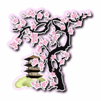 Sakura and Pagoda Japanese Design Key Chain Photo Cutout