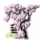 Sakura and Pagoda Japanese Design Key Chain photo sculptures