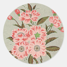 Sakura Flowers Vintage Japanese Silk Label Round Sticker