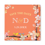 Sakura & Love Birds Monogram Wedding Save the Date magnets